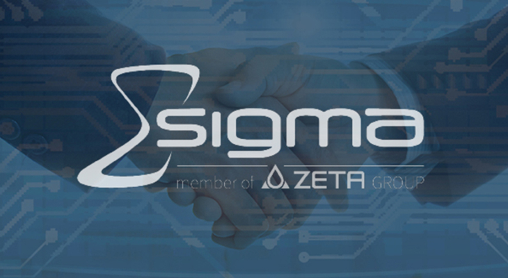Sigma logo on top of a picture of a handshake with a blue overlay