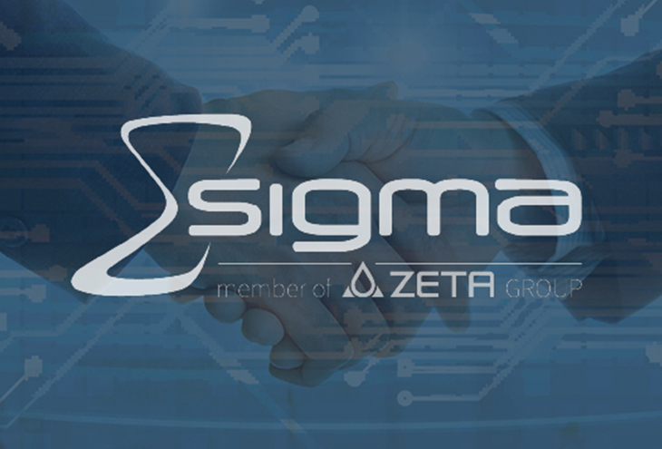 Sigma logo on top of a picture of a handshake with a blue overlay