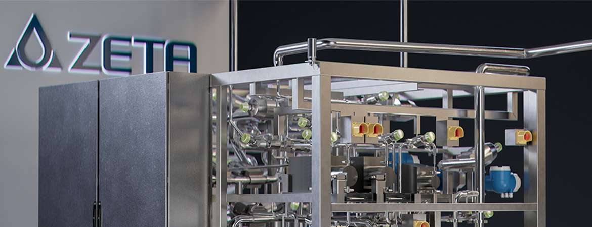 A large, complex industrial machine is shown, covered with pipes, valves, and gauges. In the background, the word 