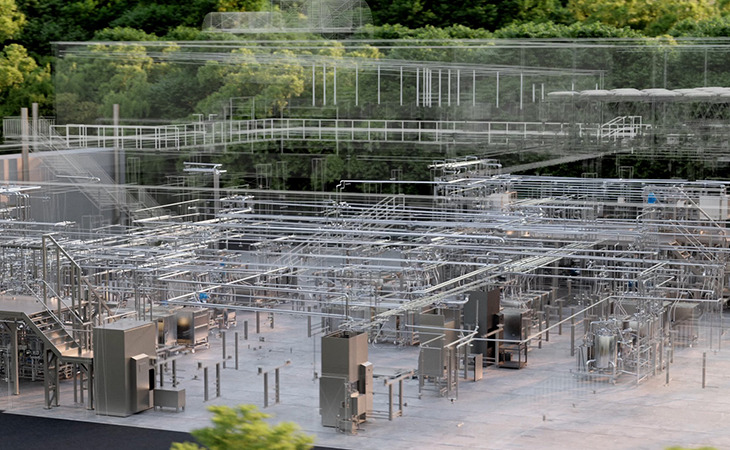 3D-cross section of biopharma production building