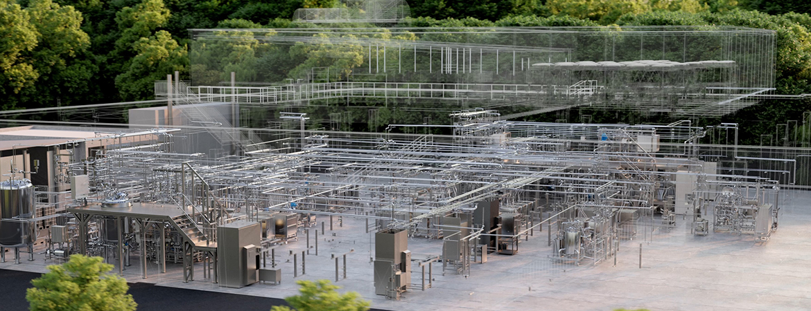 3D-cross section of biopharma production building