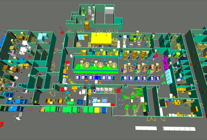 Detailed 3D layout of production facility