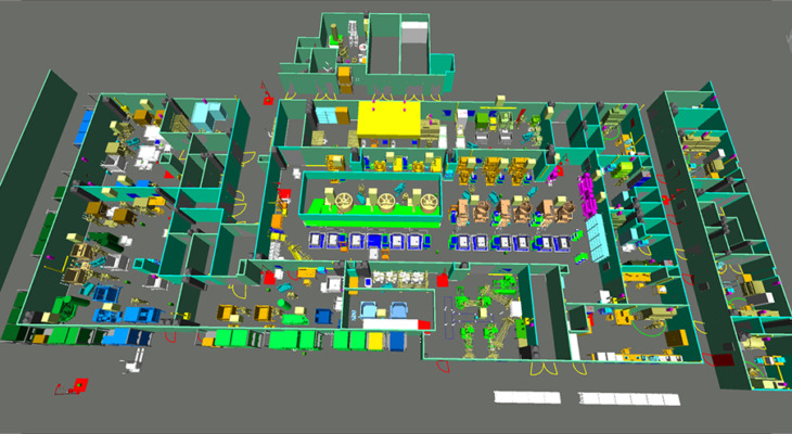 Detailed 3D layout of production facility