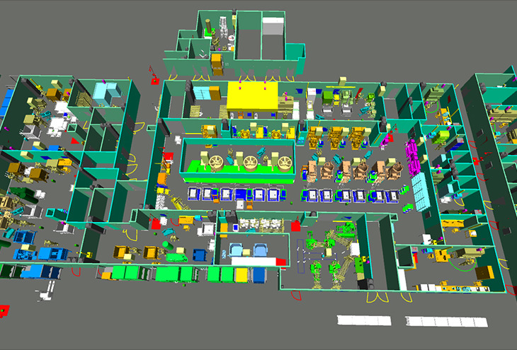 Detailed 3D layout of production facility